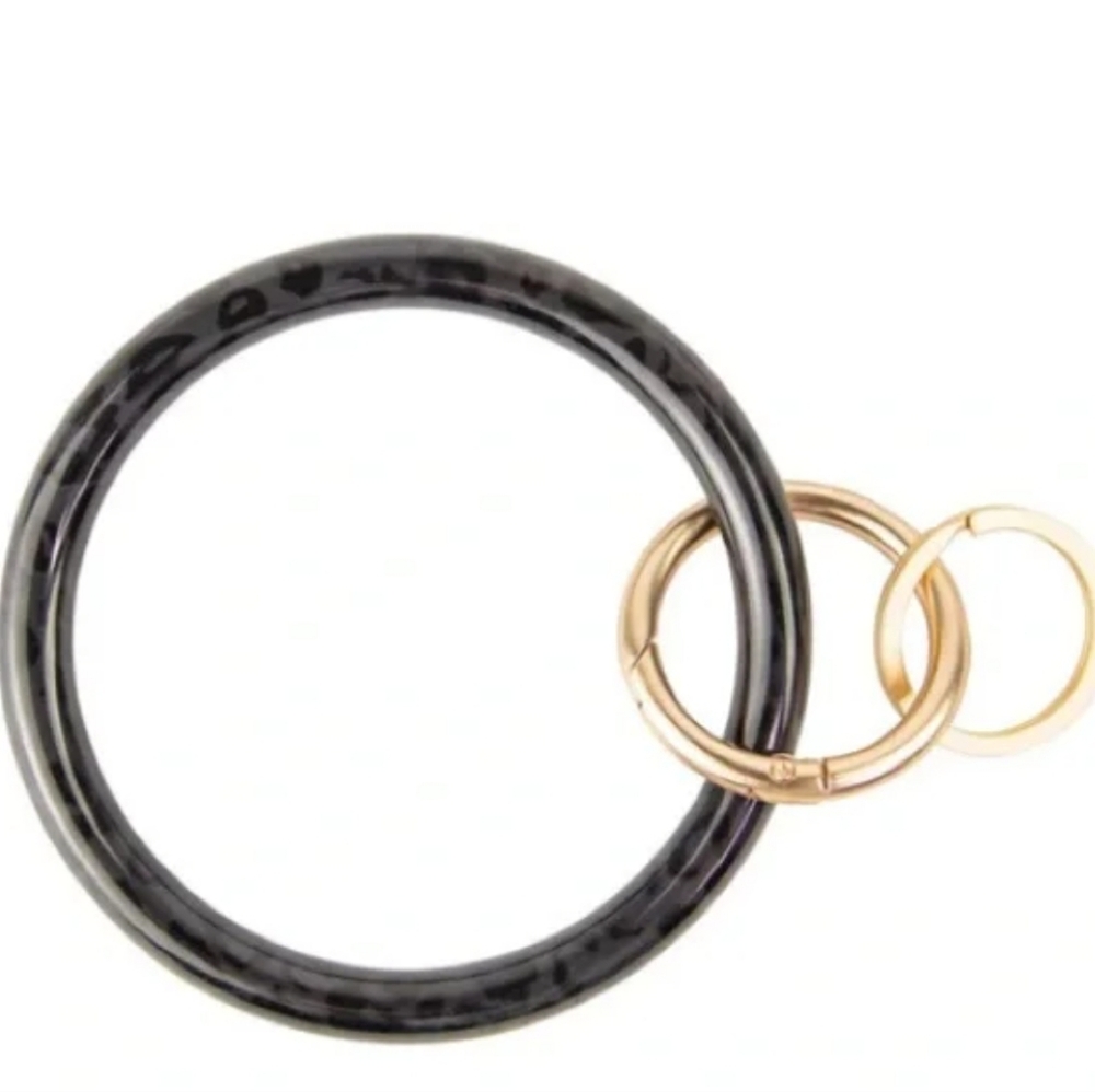 Gray Black 3" Round Silicone Bracelet Keychain Wrislet Bangle